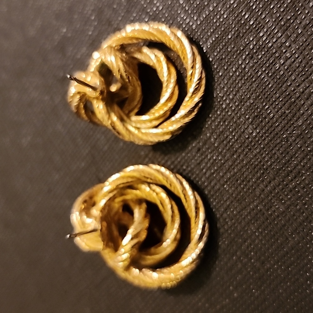 Gold Tone Rope Knot Post Earrings - Picture 3 of 5